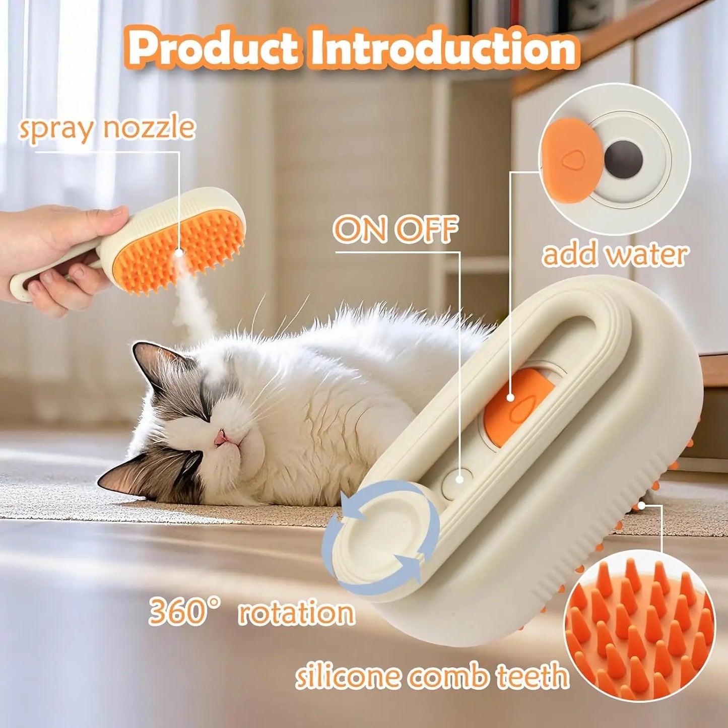 4-in-1 Steam Grooming Brush for Cats & Dogs